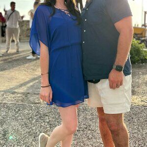 Blue Sheer Dress with "Cape" Sides